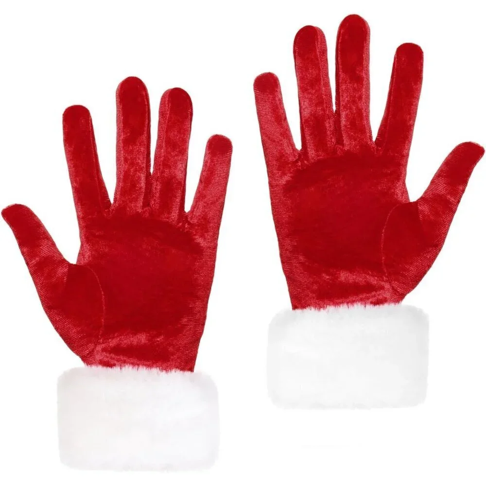 Velvet Christmas Gloves Santa Red Fur Costume Accessory for Women Holiday